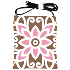 A Pink Flower On A Brown Background Shoulder Sling Bag by catchydesignhill