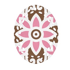 A Pink Flower On A Brown Background Ornament (oval Filigree) by catchydesignhill