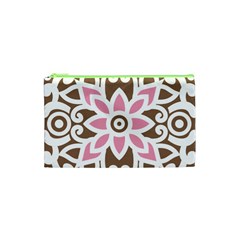 A Pink Flower On A Brown Background Cosmetic Bag (xs) by catchydesignhill