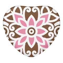 A Pink Flower On A Brown Background Heart Glass Fridge Magnet (4 Pack) by catchydesignhill