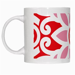 A Red And White Pattern With A Flower On It White Mug by catchydesignhill