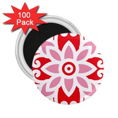 A Red And White Pattern With A Flower On It 2 25  Magnets (100 Pack)  by catchydesignhill