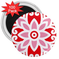 A Red And White Pattern With A Flower On It 3  Magnets (100 Pack) by catchydesignhill