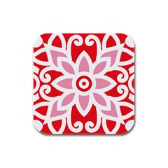 A Red And White Pattern With A Flower On It Rubber Square Coaster (4 Pack) by catchydesignhill