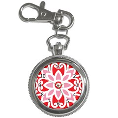 A Red And White Pattern With A Flower On It Key Chain Watches by catchydesignhill