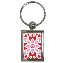 A Red And White Pattern With A Flower On It Key Chain (rectangle) by catchydesignhill