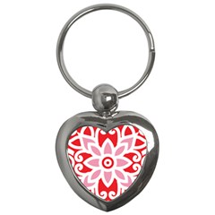 A Red And White Pattern With A Flower On It Key Chain (heart) by catchydesignhill