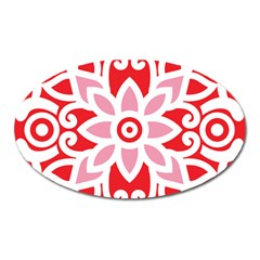 A Red And White Pattern With A Flower On It Oval Magnet by catchydesignhill