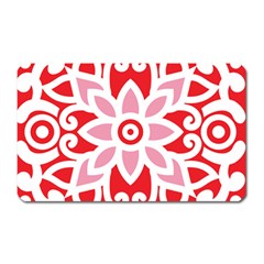 A Red And White Pattern With A Flower On It Magnet (rectangular) by catchydesignhill