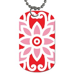 A Red And White Pattern With A Flower On It Dog Tag (one Side) by catchydesignhill