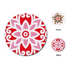 A Red And White Pattern With A Flower On It Playing Cards Single Design (round)