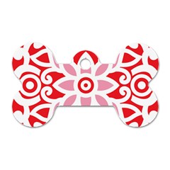 A Red And White Pattern With A Flower On It Dog Tag Bone (one Side) by catchydesignhill