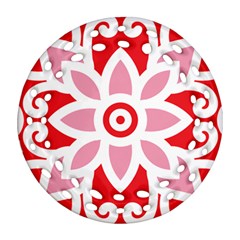 A Red And White Pattern With A Flower On It Ornament (round Filigree)