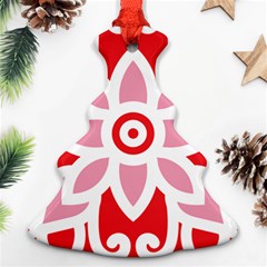 A Red And White Pattern With A Flower On It Ornament (christmas Tree) 