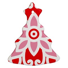 A Red And White Pattern With A Flower On It Christmas Tree Ornament (two Sides)