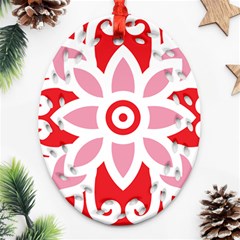 A Red And White Pattern With A Flower On It Ornament (oval Filigree)