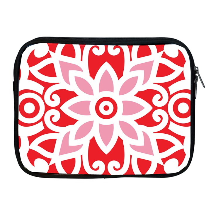 A Red And White Pattern With A Flower On It Apple iPad 2/3/4 Zipper Cases