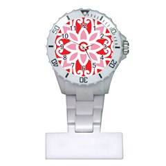 A Red And White Pattern With A Flower On It Plastic Nurses Watch by catchydesignhill