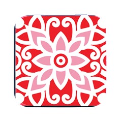 A Red And White Pattern With A Flower On It Square Metal Box (black) by catchydesignhill