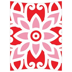 A Red And White Pattern With A Flower On It Back Support Cushion