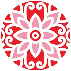 A Red And White Pattern With A Flower On It Wooden Puzzle Round by catchydesignhill