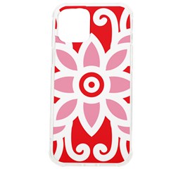 A Red And White Pattern With A Flower On It Iphone 12 Pro Max Tpu Uv Print Case by catchydesignhill