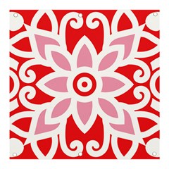 A Red And White Pattern With A Flower On It Banner And Sign 3  X 3  by catchydesignhill