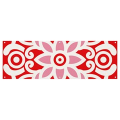 A Red And White Pattern With A Flower On It Banner And Sign 12  X 4  by catchydesignhill