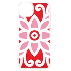 A Red And White Pattern With A Flower On It Iphone 15 Tpu Uv Print Case by catchydesignhill