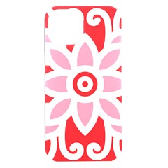 A Red And White Pattern With A Flower On It Iphone 15 Plus Black Uv Print Pc Hardshell Case by catchydesignhill