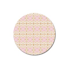 A Pink And White Flower Pattern On A Brown Background Magnet 3  (round) by catchydesignhill