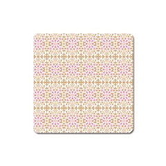 A Pink And White Flower Pattern On A Brown Background Square Magnet by catchydesignhill