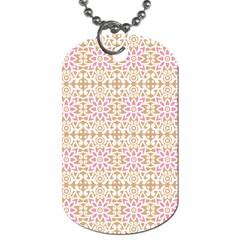 A Pink And White Flower Pattern On A Brown Background Dog Tag (two Sides) by catchydesignhill