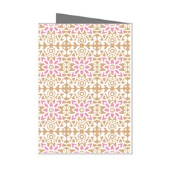 A Pink And White Flower Pattern On A Brown Background Mini Greeting Cards (pkg Of 8)