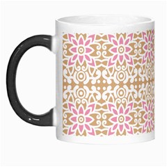 A Pink And White Flower Pattern On A Brown Background Morph Mug by catchydesignhill