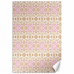 A Pink And White Flower Pattern On A Brown Background Canvas 12  X 18  by catchydesignhill