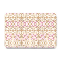 A Pink And White Flower Pattern On A Brown Background Small Doormat by catchydesignhill