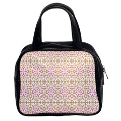 A Pink And White Flower Pattern On A Brown Background Classic Handbag (two Sides) by catchydesignhill