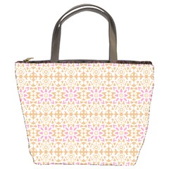 A Pink And White Flower Pattern On A Brown Background Bucket Bag by catchydesignhill