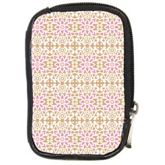 A Pink And White Flower Pattern On A Brown Background Compact Camera Leather Case by catchydesignhill