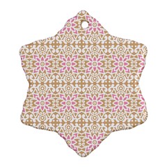 A Pink And White Flower Pattern On A Brown Background Ornament (snowflake) by catchydesignhill