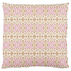 A Pink And White Flower Pattern On A Brown Background Standard Premium Plush Fleece Cushion Case (one Side) by catchydesignhill