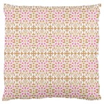 A Pink And White Flower Pattern On A Brown Background Large Premium Plush Fleece Cushion Case (One Side) Front