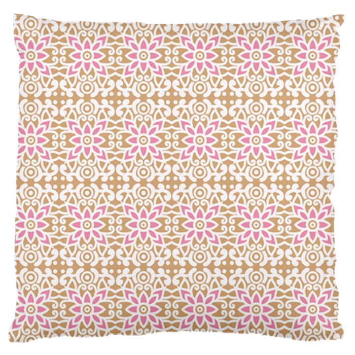 A Pink And White Flower Pattern On A Brown Background Large Premium Plush Fleece Cushion Case (One Side)