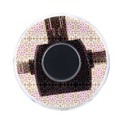 A Pink And White Flower Pattern On A Brown Background On-the-go Memory Card Reader by catchydesignhill