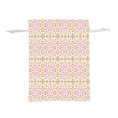 A Pink And White Flower Pattern On A Brown Background Lightweight Drawstring Pouch (l) by catchydesignhill