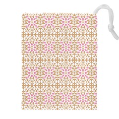 A Pink And White Flower Pattern On A Brown Background Drawstring Pouch (5xl) by catchydesignhill