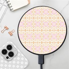 A Pink And White Flower Pattern On A Brown Background Wireless Fast Charger(black) by catchydesignhill