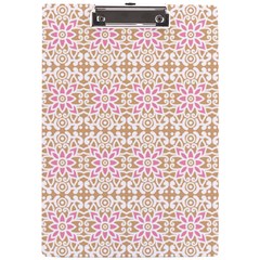 A Pink And White Flower Pattern On A Brown Background A4 Acrylic Clipboard by catchydesignhill