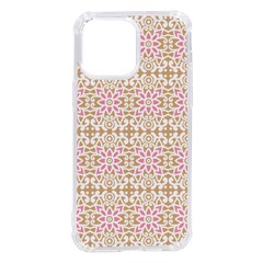 A Pink And White Flower Pattern On A Brown Background Iphone 14 Pro Max Tpu Uv Print Case by catchydesignhill